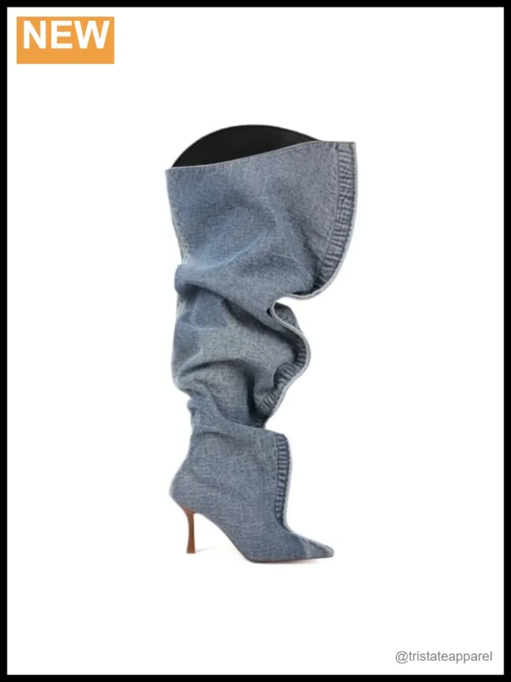 Over the Knee Stiletto Boots, Denim Slouchy Thigh High, Handmade Women's Wide